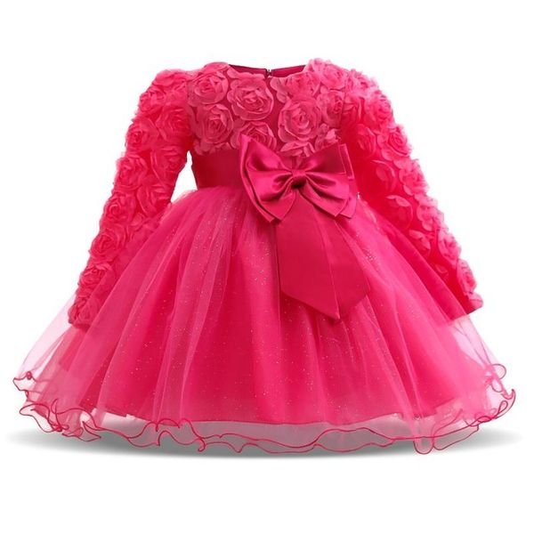 

vintage baby girl lace christening gown 2018 newborn baby girls first birthday gift big bow little princess tulle tutu dress, White