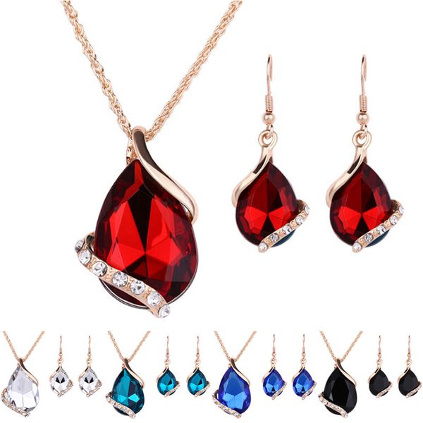

water drop shape crystal earrings necklace adjustable rings set women jewelry sets wedding gift jewelry gold color, Slivery;golden
