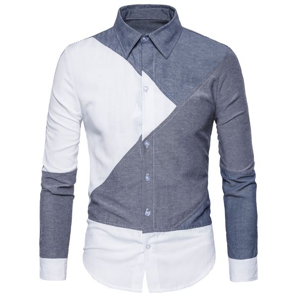 

2018 men's long sleeve oxford patchwork formal casual suits slim fit tee dress shirts drop shipping 0730, White;black