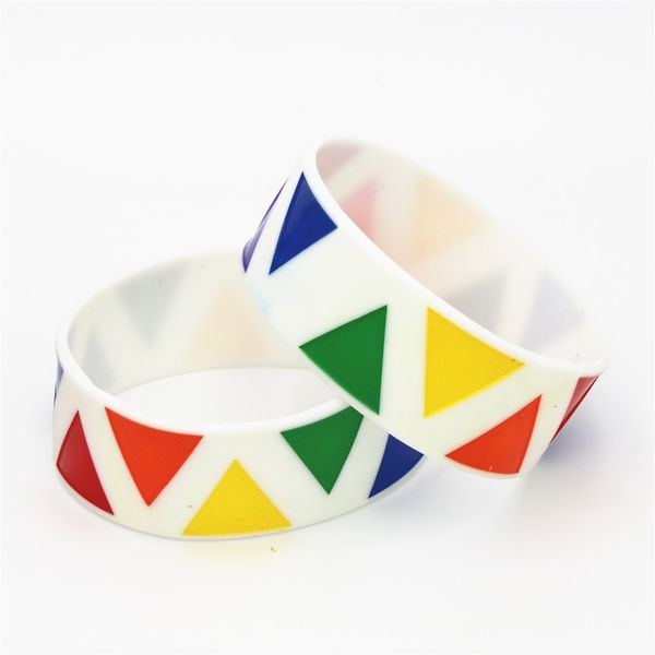 

fashion 1pc printed e rainbow color silicone bracelets&bangles wide color gay pride wristband women men gifts sh169, Golden;silver