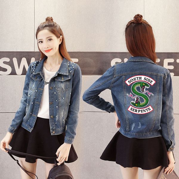 

women denim jacket riverdale southside serpents jeans bomber jacket coat casual female outwear solid plus size big size 4xl 5xl, Black;brown