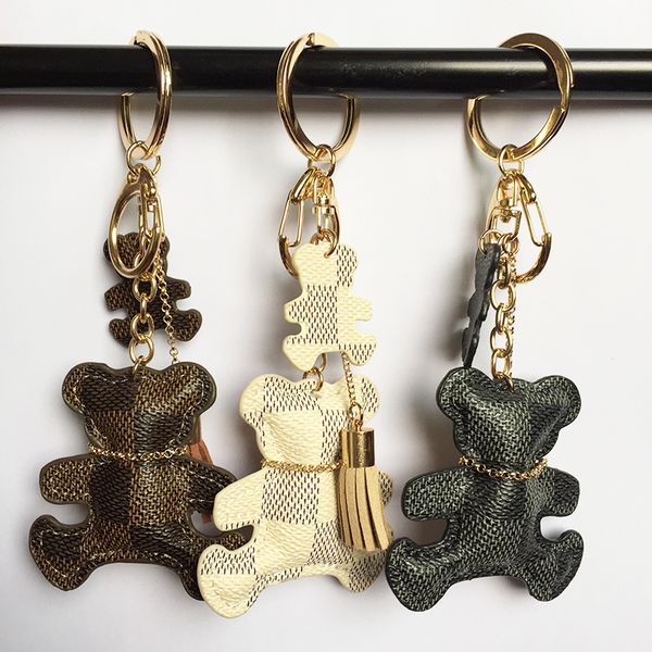 

New Fashion PU Leather Bear Key Chain Tassel Key Ring Car Bag Keychain For Women Jewelry Accessories Gift