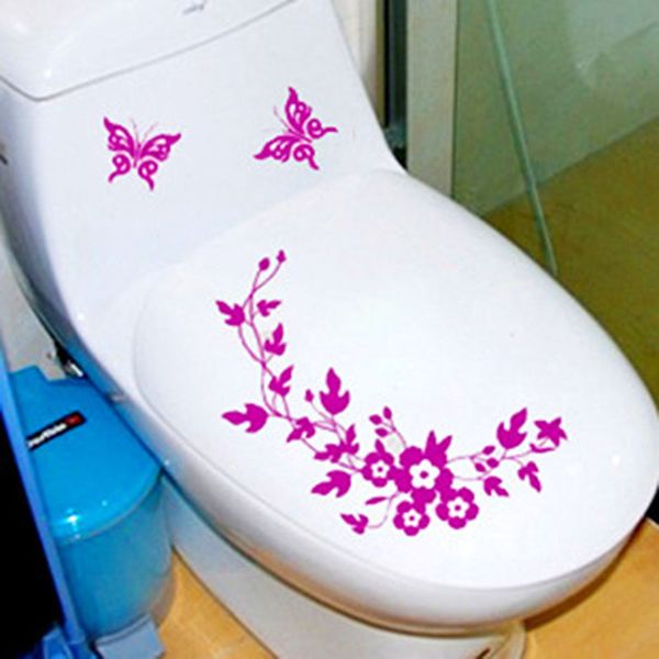 

1pcs butterfly flower bathroom toilet lapwall decals sticker home decor