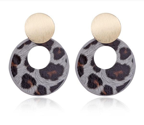 

gladzgt new leopard leather brushed alloy drop earrings for women geometry round circle female big earring party jewelry e834, Silver