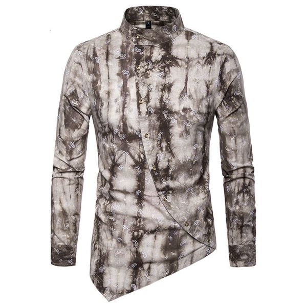 

men paisley shirt 2018 personality oblique button irregular men casual shirt mens slim fit long sleeve dress male eu size, White;black