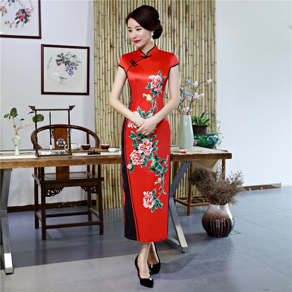 

шанхай история китайский qipao красный длинный cheongsam китайский традиционная одежда для женщин восточный стиль платье, Red