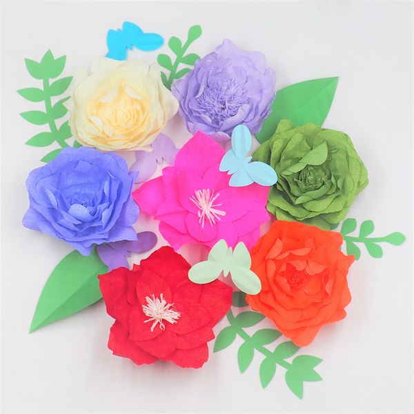

giant crepe paper flowers backdrop 7pcs+leaves 6pcs+butterflies 5pcs for wedding & event decorations baby nursery decor decorations home