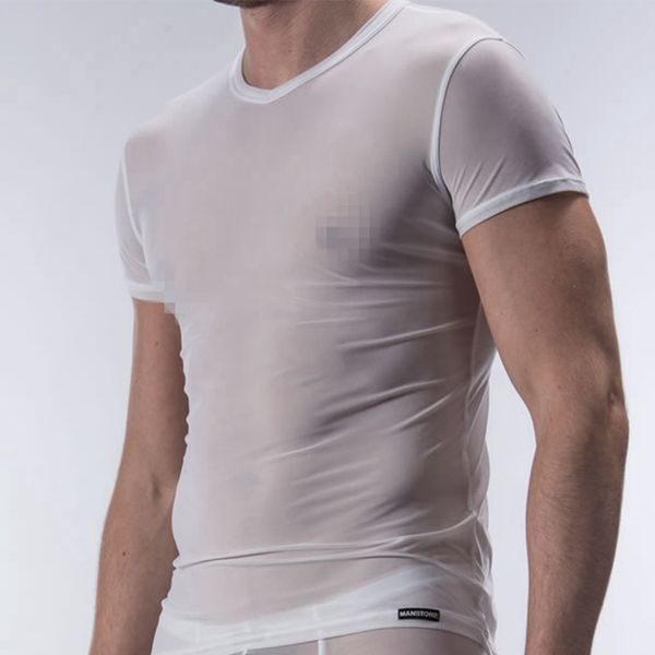 

ice silk t-shirt mens transparent sheer mesh underwear see through short sleeve t shirt undershirt fitness solid blusas, White;black