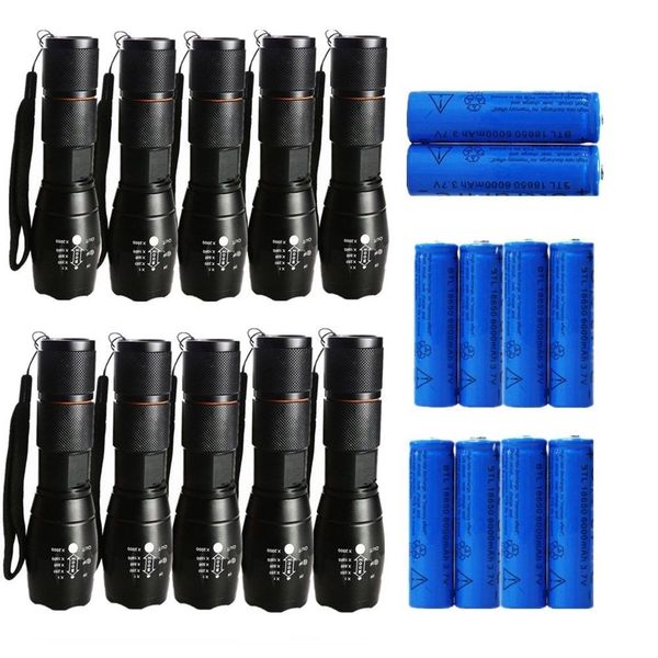 10x Portable 3800LM Flashlight Rechargeable Cree XML T6 LED Tactical Torch Zoomable 5 Modes + 18650 Battery + Charger