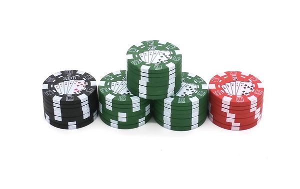3 strati Poker Chip Style Herb Herbal Tobacco Grinder Grinder Accessori per pipe da fumo Gadget rosso verde nero