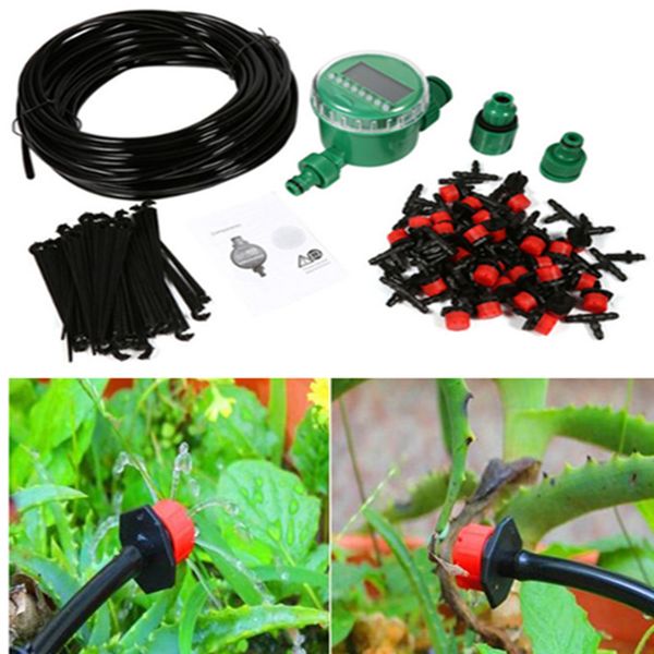 

15m diy micro drip irrigation system plant self automatic watering timer garden hose kits with adjustable dripper bh08
