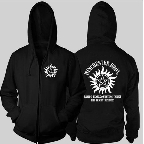 

spring autumn valentine's day gift supernatural hoodie sweatshirts hoodie coat clothing casual zip pocket for men women, Black