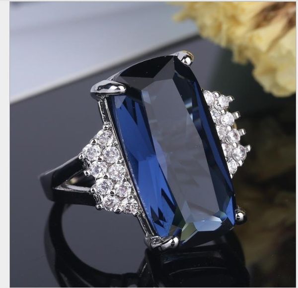 

jewelry square diamond crystal blue blue zircon ring, Silver