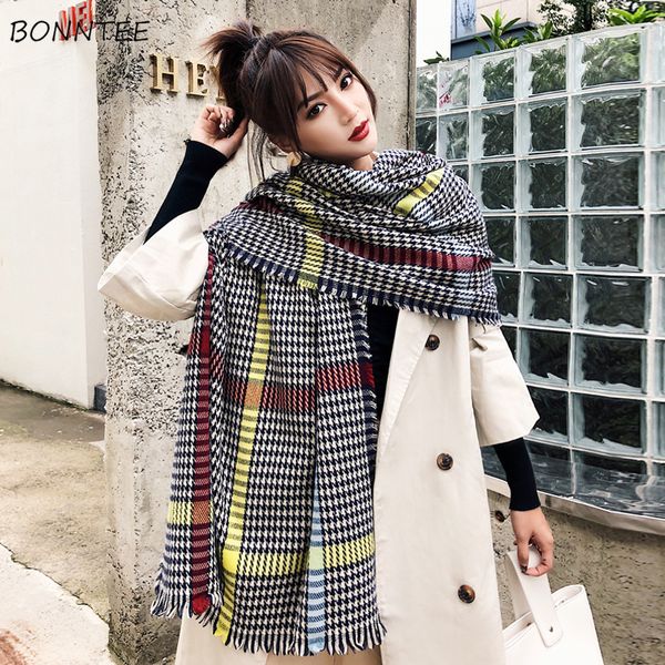 

scarves women thicker classic retro plaid korean style large shawl simple trendy tassel elegant womens scarf chic warm wraps