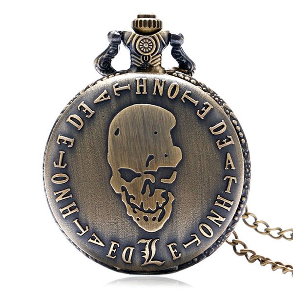 

death note pocket watch bronze solid skull with "l" carving slim necklace stylish japanese anime clock cool halloween fans gifts, Slivery;golden