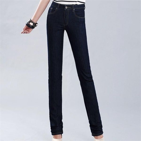 

2018 autumn women's small straight jeans plus size black blue pants girls business casual trousers