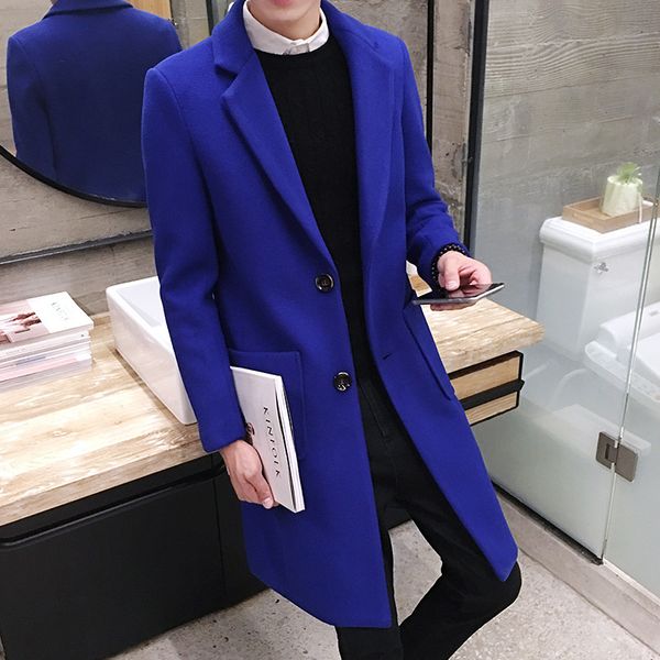 

2018 new winter wool coat men leisure long sections woolen coats men's pure color casual fashion jackets &casual men overcoat, Black