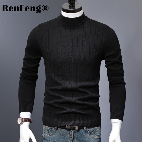 

2018 male sweater pullover slim warm solid jacquard hedging british men's clothing mens thicken turtleneck sweaters, White;black