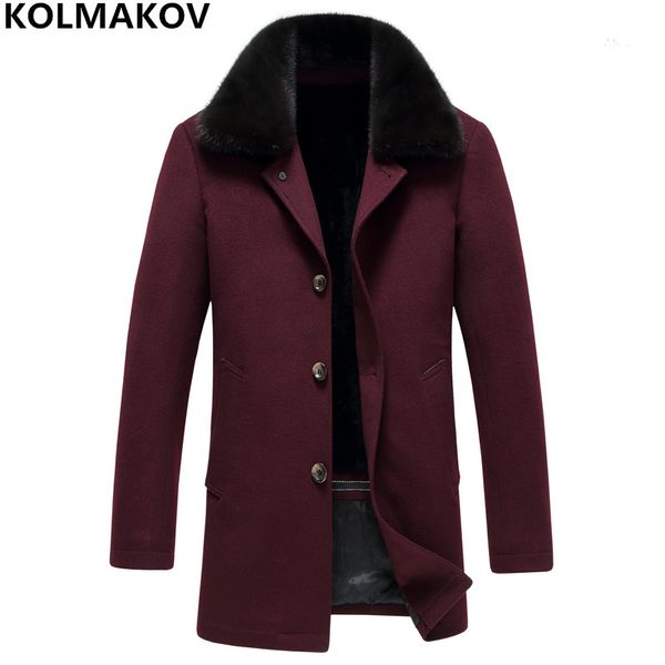 

2018 new men's woolen trench coats parka winter coat slim fit fur collars thicken warm overcoat men long style wool jackets male, Black