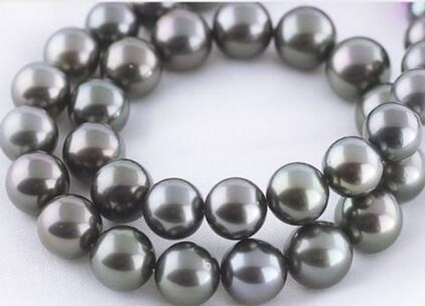 

noble jewelry stunning 10-11mm tahitian natural black pearl necklace, Silver