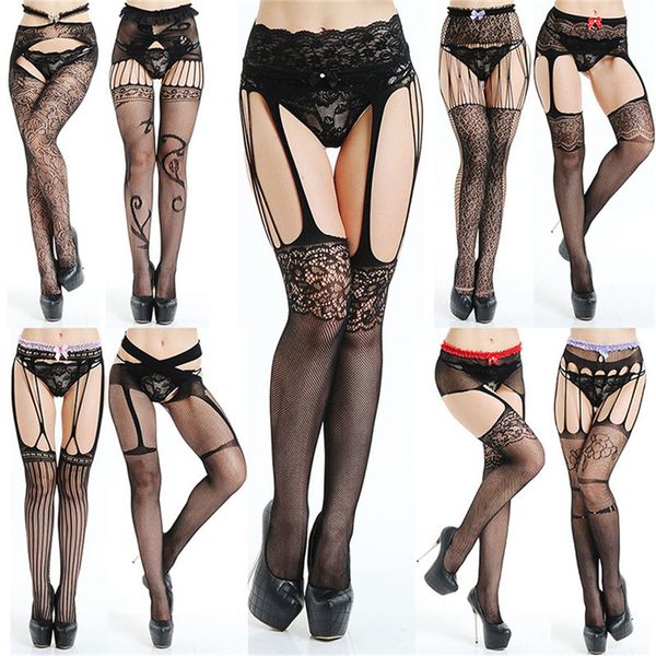 

women sexy lingerie stripe elastic stockings muply transparent black fishnet stocking thigh sheer tights embroidery pantyhose, Black;white