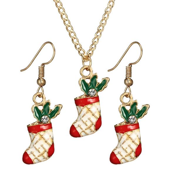 

fashion 3pcs christmas snowflake enamel dangle hook earrings rhinestone necklace cute jewelry set, Silver