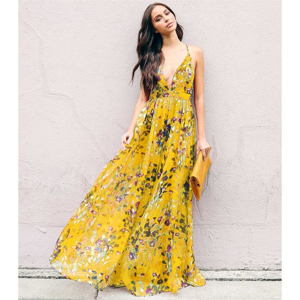 

цветочные печатных boho длинное платье женщины летние каникулы пляж спагетти ремень макси платье сарафан глубокий v сексуальная спинки плать, White;black