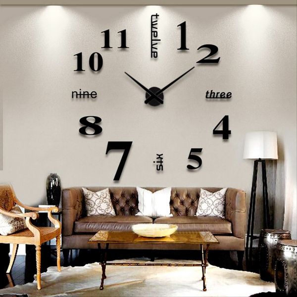

new arrival household decoration big mirror wall clock modern design 3d diy large decorative wall clocks watch unique gift
