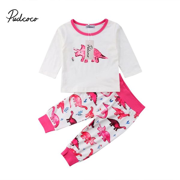 

2018 brand new toddler newborn baby girl dinosaur long sleeve blouse long pants legging 2pcs set outfits autumn clothes, White