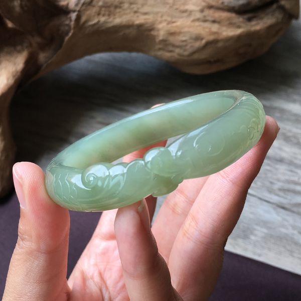 

h28#hetian jade light blue fish bracelet bracelet qinghai material thin jade, Golden;silver