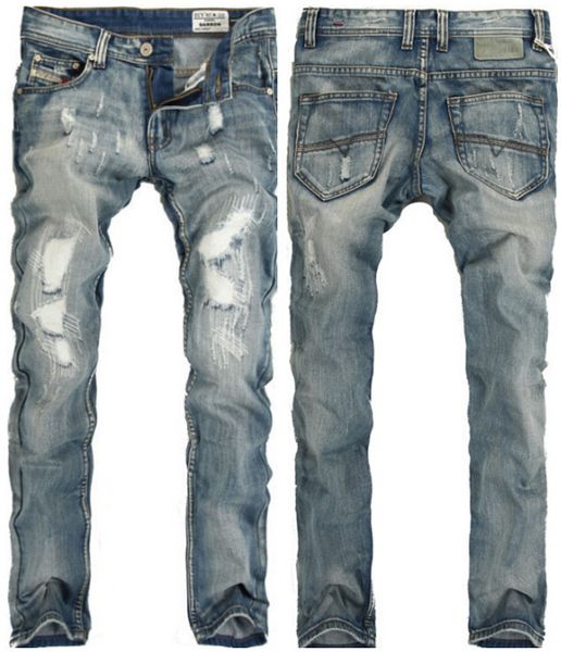 

Light Blue Ripped Straight Jeans Men Spring Long Trousers Distressed Slim Fit Fashion Pants Jean