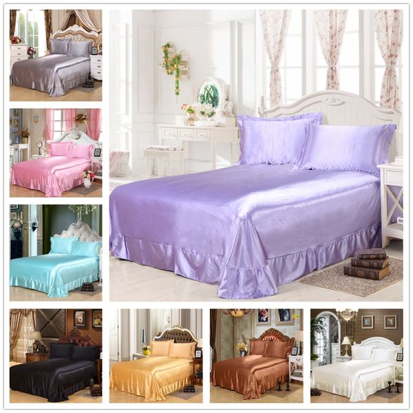 

europe luxury solid silky bright smooth bedding sheet earthing bedsheet shams bed covers double satin bed flat sheet set king