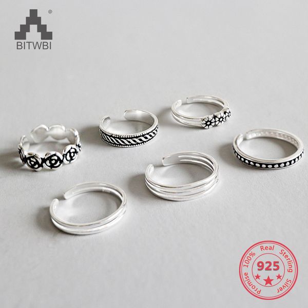 

s925 sterling silver fashion ladies six sets adjustable rings set for women gift, Golden;silver