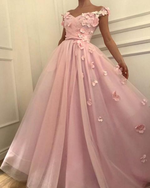 

Sweet Girls Pink 3D Floral African Prom Dresses 2019 A Line Off Shoulder Plus Size Pearls Girls Pageant Dresses Formal Evening Party Gowns