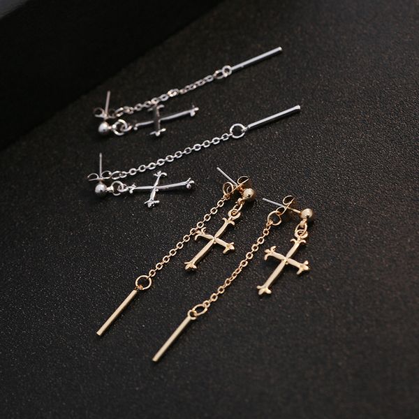 

2018 new fashion cross rhinestone flash diamond earrings simple wild classic geometric earring accessories, Silver