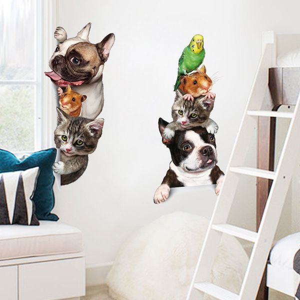 Funny 3d Cat Dog Door Wall Stickers Kids Rooms Living Room Home Decor Background Art Decals Cute Stickers Decorations Buy Wall Stickers Chandelier