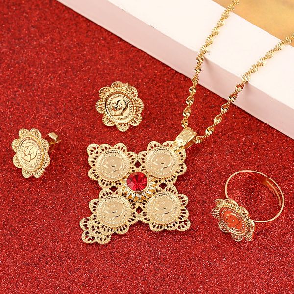 

small size red blue green stone new ethiopian coin jewelry sets africa eritrea habesha bridal jewelry sets, Silver