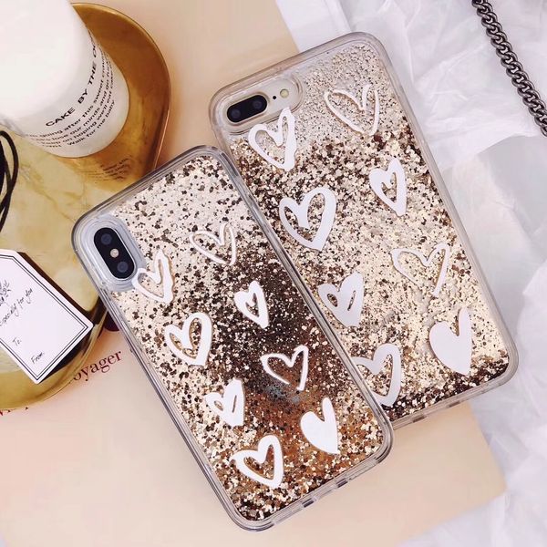 

Роскошный блеск телефон чехол для iPhone X крышки золотые бусины зыбучие пески жидки