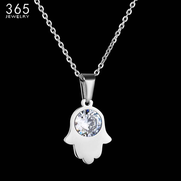 

simple fashion jewelry cz stone hamsa hand pendant necklace silver color lucky chain necklace for friend birthday present