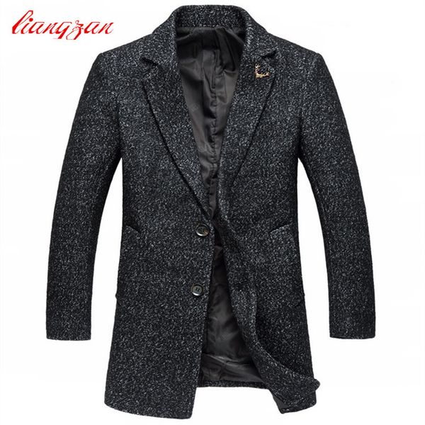 

men medium-long woolen coats new arrival autumn winter slim fit overcoats brand plus size m-5xl casual wool jacket coats f2327, Black