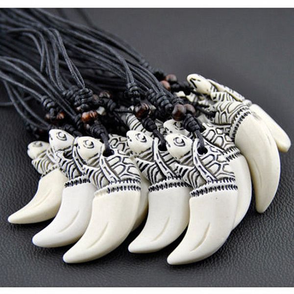 

jewelry lots wholesale 12pcs tribal style imitation yak bone surfing sea turtle tooth pendant necklace lucky amulet for men women mn153, Silver
