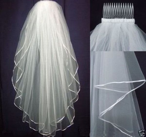 Velo da Sposa Nozze Raso Bordo Con Pettine Gomito elegante Cattedrale Bianco Avorio 2t