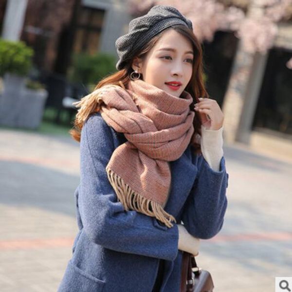 

autumn and winter scarf for woman tassel woman new korean version of small fresh stripe scarf warm and thick imitation cashmere, Blue;gray