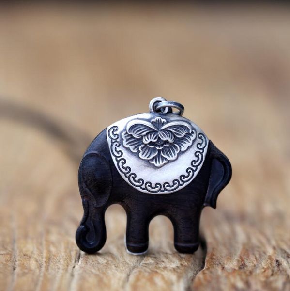 

990 sterling silver sandalwood elephant handmade ebony pendant necklace orignal ethnic jewelry