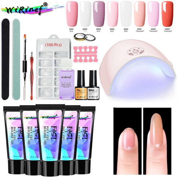 

wirinef jelly poly gel kit 36w uv nail lamp fast builder gel nail art polygel set extension glue kit brush tools, Red;pink