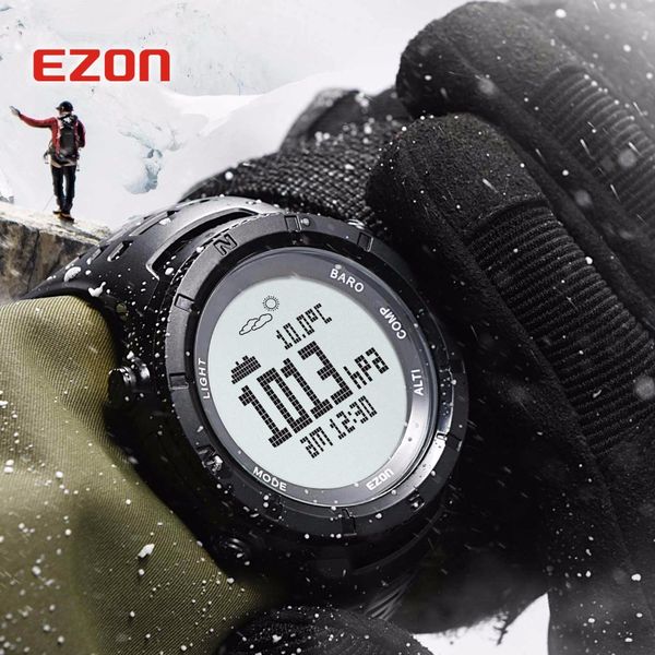 

new ezon sports watch men casual electronic altimeter barometer compass wristwatches alarm 50m waterproof digital satch, Slivery;brown