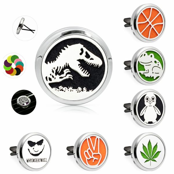 

dinosaur penguin leaf perfume locket car diffuser locket vent clip essential oil medallion magnetic 10pad random, Silver