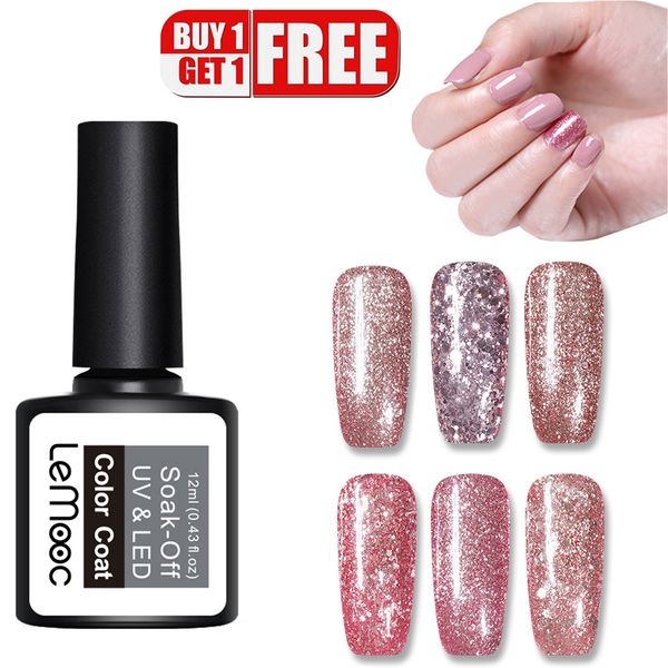 

lemooc 12ml nail gel polish 5ml multi-color manicure glitter sequins shining soak off uv gel nail art polish nails varnish, Red;pink