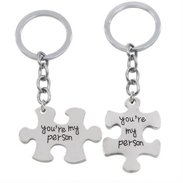 

2 pcs/set puzzle you're my person couple keychain for lovers you are my person key chain ring holder friends llaveros, Silver