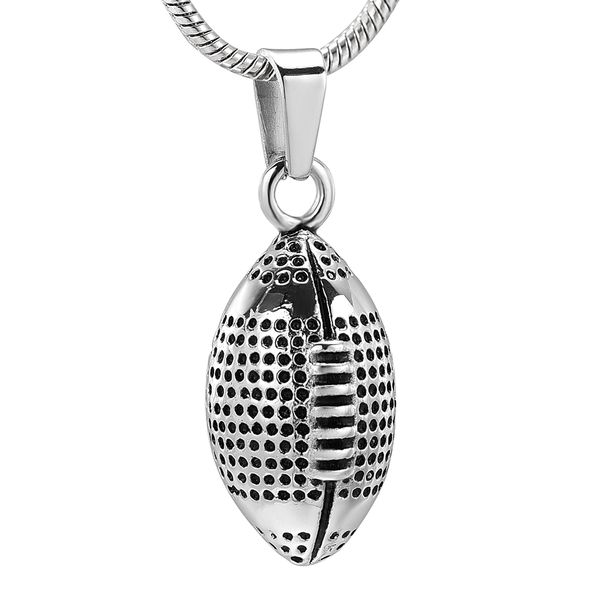 

ijd11941 minicremation urn necklace stainless steel football memorial pendant funeral holder jewelry men`s necklace ash urn, Silver